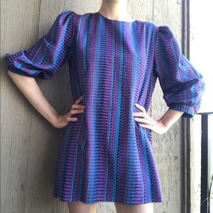 80s Mini Dress Vintage 3/4 Sleeve Geometric Print
